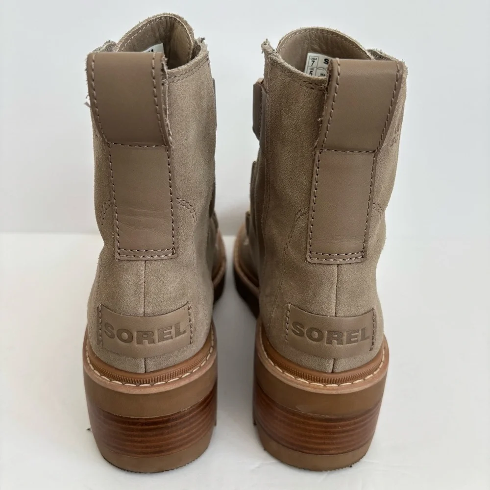 Sorel Joan Now Lace Up Suede Taupe Lug Sole Heeled Boots 7 - Picture 10 of 14
